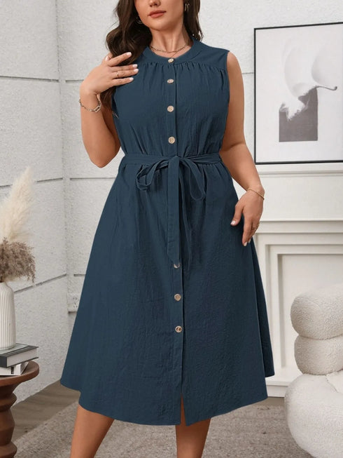 plus-size-button-front-tie-waist-sleeveless-dress OhSoStyled at Sophia's Style-8